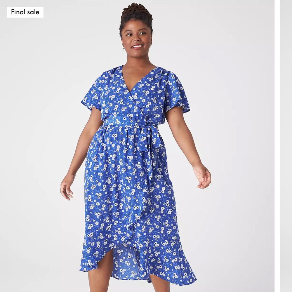 Lane Bryant Blue Daisy Floral Midi Dress Size 24